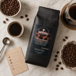 Columbian Supremo lifestyle image 3: Pops Coffee product photography with coffee brewing props and roasted beans