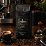 Death By Chocolate lifestyle image 1: Pops Coffee product photography with coffee brewing props and roasted beans