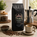 Espresso Java Supreme lifestyle image 3: Pops Coffee product photography with coffee brewing props and roasted beans