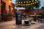 Pops Coffee Company Mexican Chiapas Kabuk bag at a cozy outdoor Mexican cafe at dusk with string lights