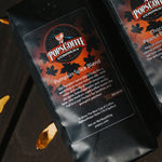 Pops Pumpkin Spice Blend bag on a wooden bench with fall leaves